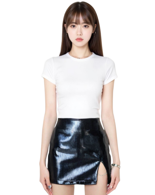 PAINTED LEATHER SKIRT.